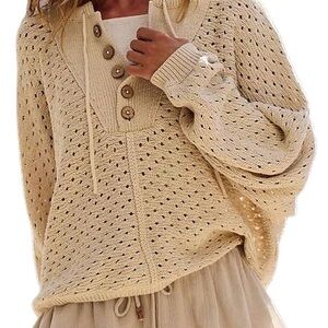 Elegant Beige Knit Sweater with Button Detail